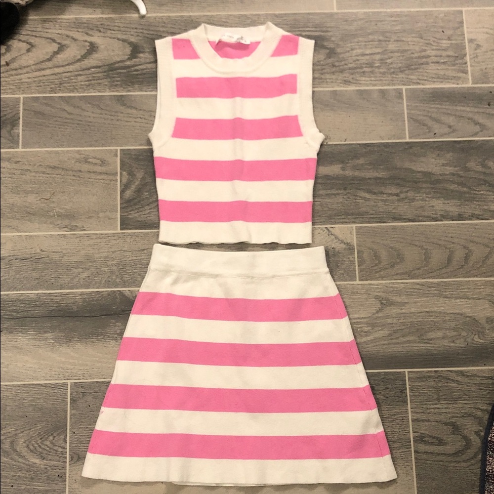 Altar'd State Pink and White Striped Knit Top&skirt